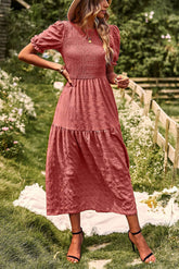 Vestido verde midi de manga corta con corte en A